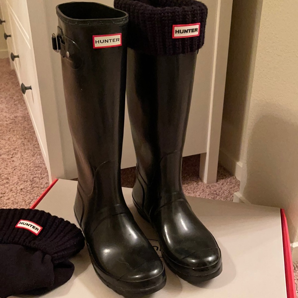 Hunter Original Tall Gloss w/ Cable Knit Inserts